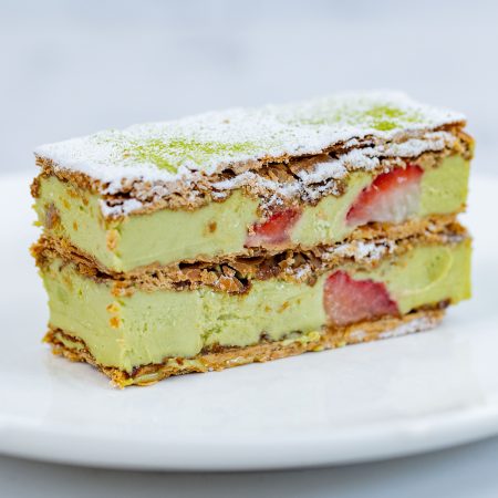 Millefeuille au thé vert mâtcha & aux fraises